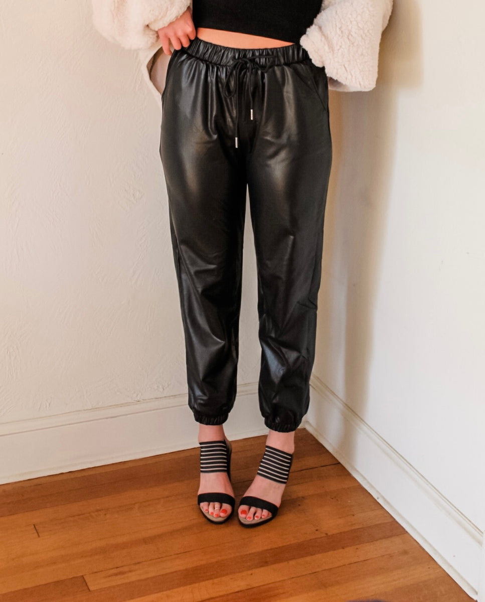 High Waisted Faux Leather Joggers